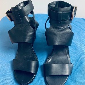 Black Leather wedges